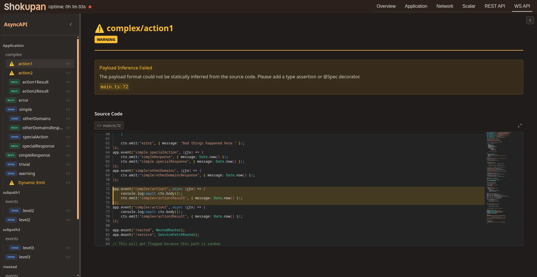 Screenshot showing WebSocket explorer
